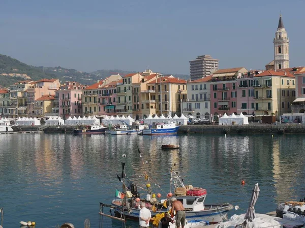 Panorama Desde Puerto Pesquero Calata Cuneo Muelle Imperia Oneglia — Foto de Stock