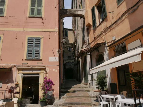 Sanremo Ancient Arcaded Buildings Restaurants Typical Shops Piazza Dei Dolori — Stock Photo, Image