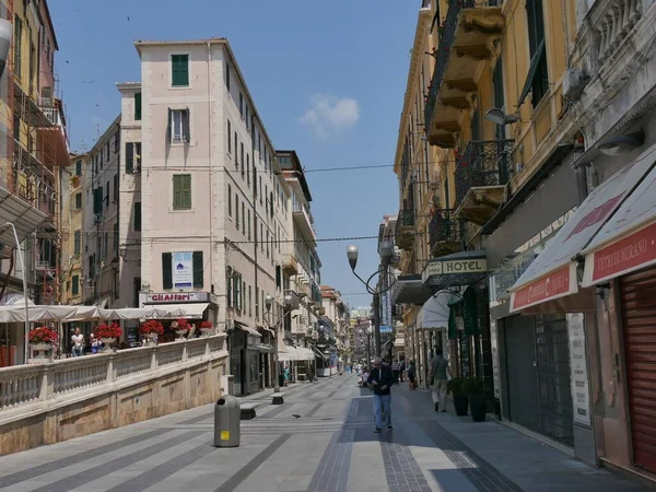 Sanremo Matteotti Street Met Plaquettes Vloer Gegraveerd Met Naam Van — Stockfoto