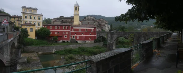 Villafranca Lunigiana Panorama Del Pueblo Medieval Antiguo Puente Piedra Desde — Foto de Stock