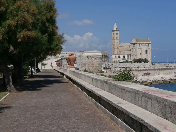 Trani Panorama Katedrály Mikuláše Poutníka Prastarých Zdí Ohraničených Terasou Výhledem — Stock fotografie