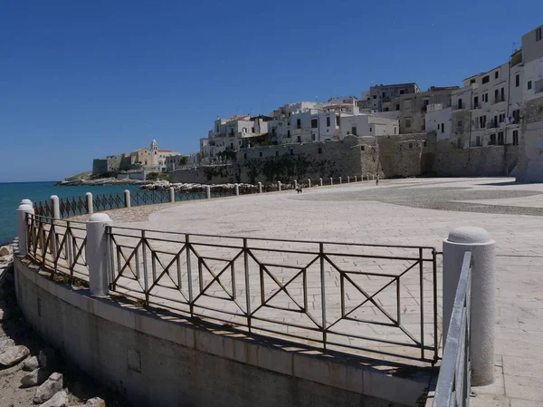 Vieste Panorama Balkonu Kulatém Náměstí Výhledem Moře Historickým Centrem Posazeným — Stock fotografie