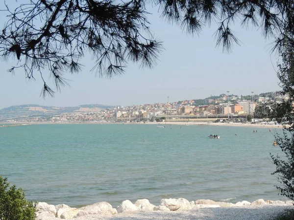 Kasabanın Falconara Marittima Panoraması Çam Ormanı Arasındaki Kıyıları — Stok fotoğraf