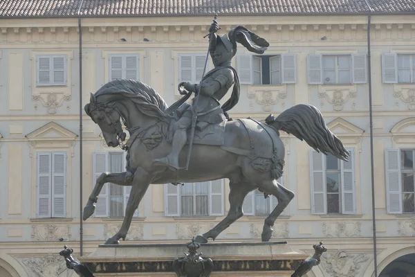 Turijn Messing Paard Standbeeld Gewijd Aan Emanuele Filiberto San Carlo — Stockfoto