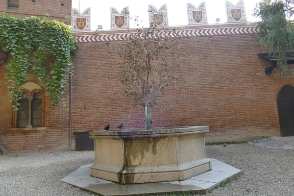 Fuente Turín Dentro Fortaleza Borgo Medievale Con Una Pared Ladrillo — Foto de Stock