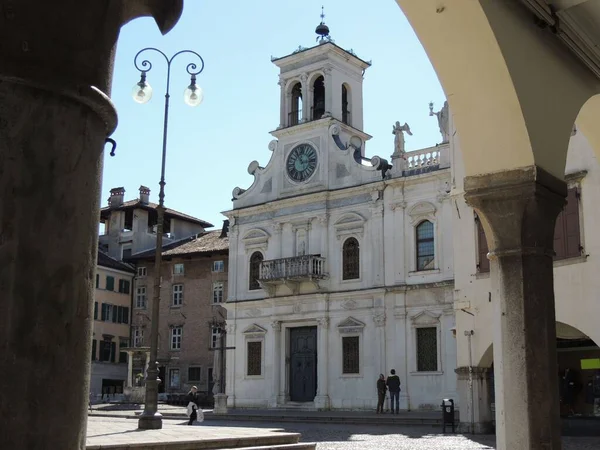 Udine San Giacomo Templom Homlokzata Piazza Matteotti Tér Portál Által — Stock Fotó