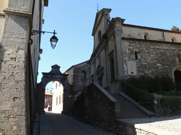 Udine Templom Santa Maria Castello Homlokzat Mellett Grimani Boltív Amely — Stock Fotó