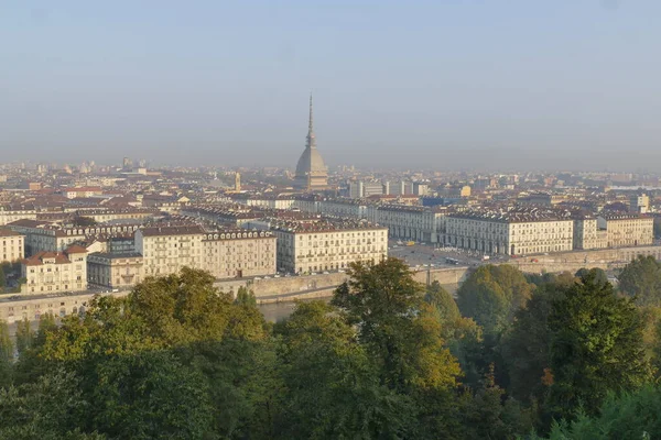 Panorama Turín Desde Iglesia Cappuccini Con Río Murazzi Plaza Vittorio —  Fotos de Stock