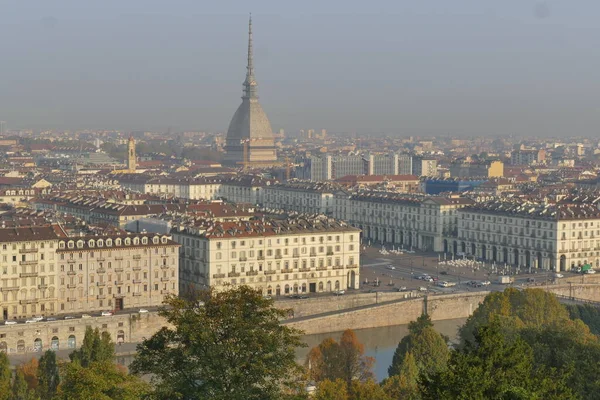 Turijn Panorama Van Cappuccini Kerk Met Rivier Murazzi Vittorio Veneto — Stockfoto