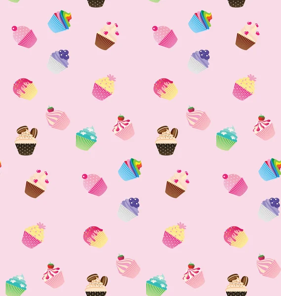Padrão sem costura doce cupcake rosa — Vetor de Stock