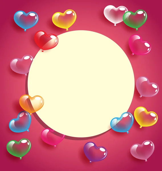 Globos de corazón coloridos con tarjeta blanca para San Valentín y nosotros — Vector de stock