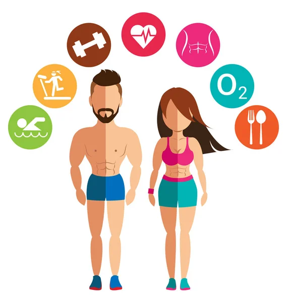 Mujer y hombre deportivo para el concepto consciente de la salud — Vector de stock