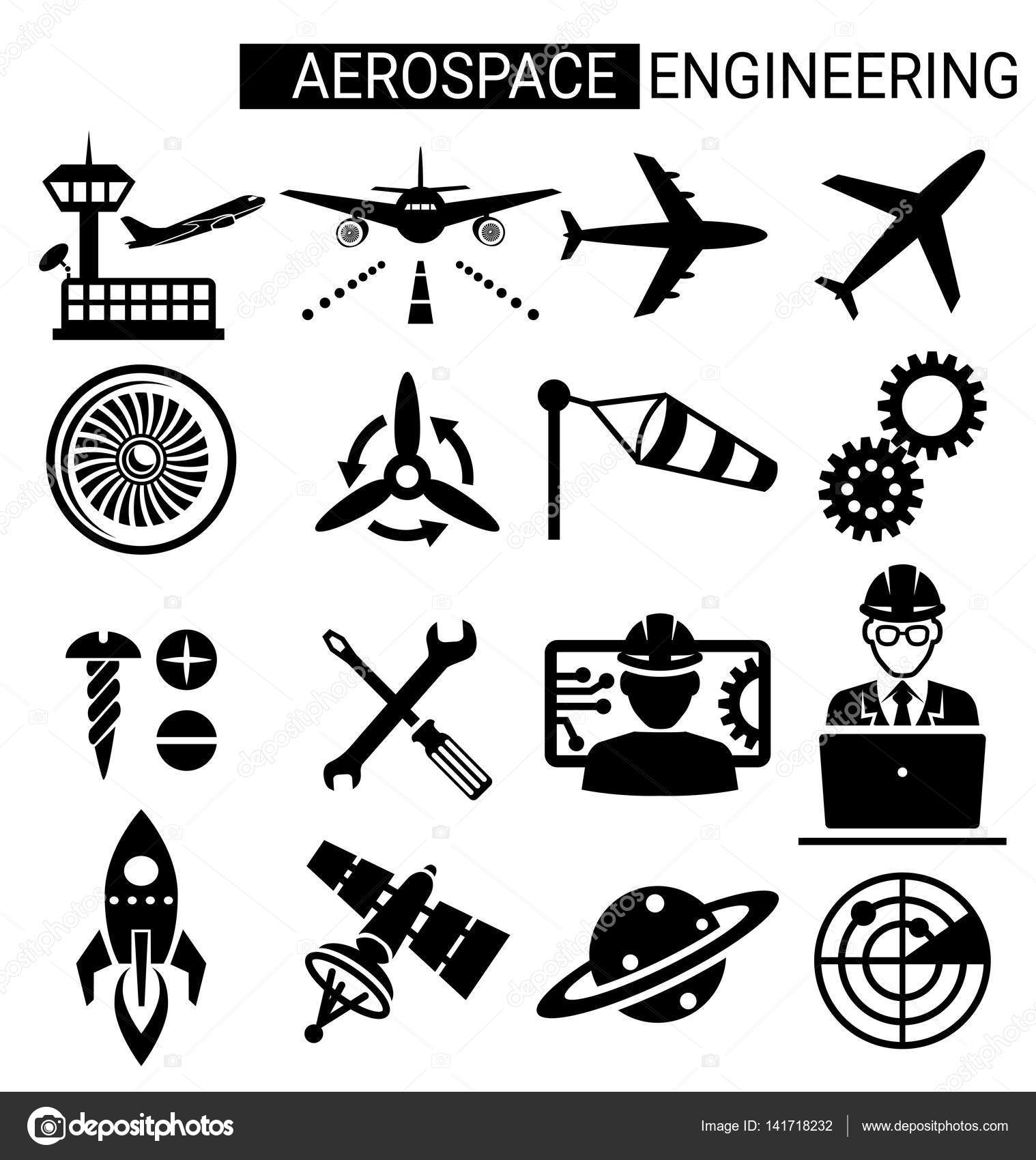 Set of aerospace engineering icon design for airplane Stock Vector