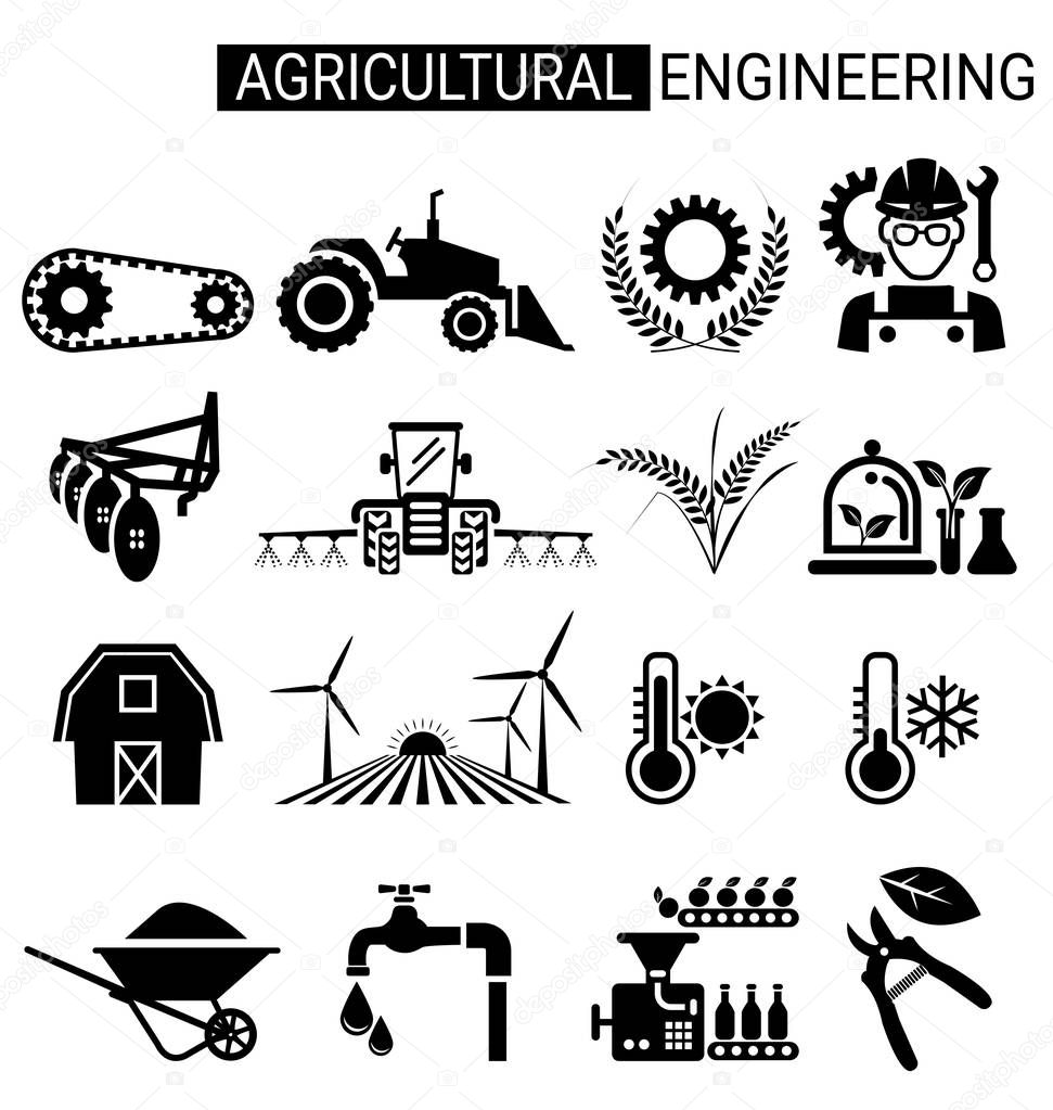  Set of agricultural engineering icon design for agriculture