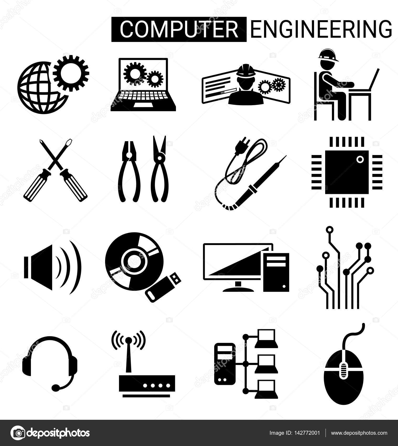 Set Of Computer Engineering Icon Design For Computer Technician