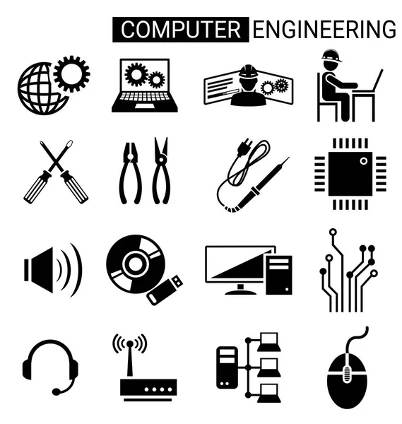 Ensemble de conception d'icônes de génie informatique pour technicien informatique — Image vectorielle