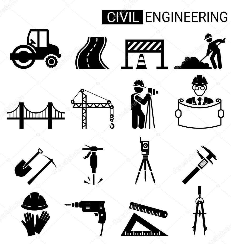 Set of civil engineering icon design for infrastructure construc