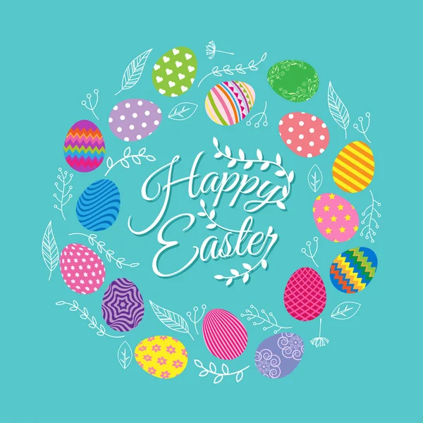 Kolorowe jajka z kwiatami na Wielkanoc dzień z życzeniami — Wektor stockowy