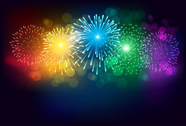 Kleurrijke vuurwerk op zwarte achtergrond voor viering — Stockvector