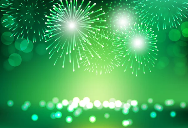 Firework on city landscape background for St Patrick day celebra — Stock Vector