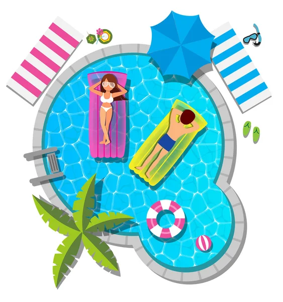 Couple relaxing at swimming pool for summer concept — Stock Vector