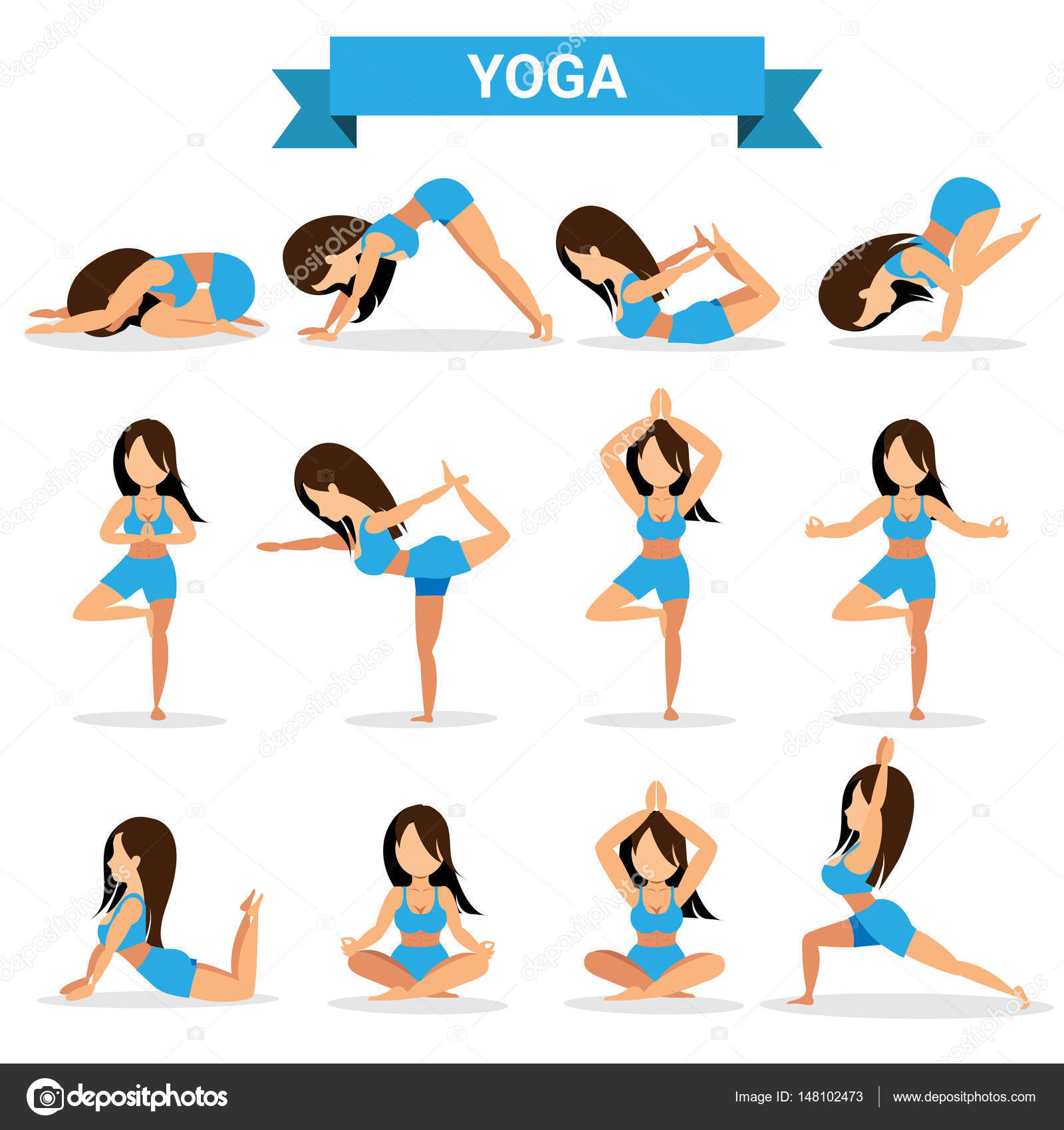 Conjunto de design de posições de Yoga imagem vetorial de rattikankeawpun©  148102473