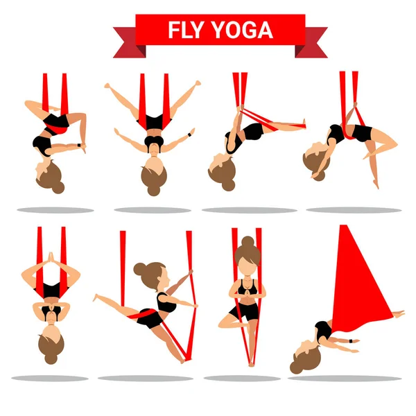 Ensemble de positions de yoga de mouche design — Image vectorielle