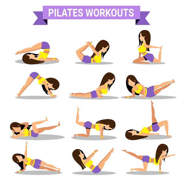 Conjunto de projetos de exercícios de pilates — Vetor de Stock