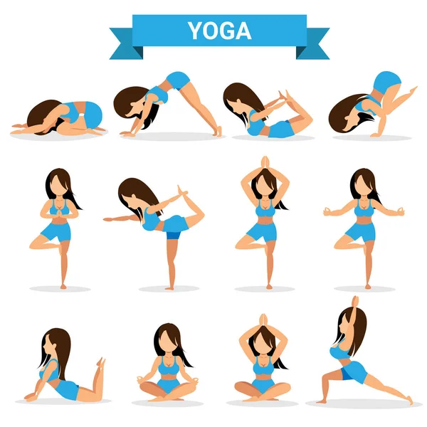 Ensemble de positions de yoga design — Image vectorielle