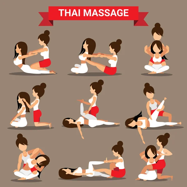 Set von thailändischen Massagepositionen für Gesundheit — Stockvektor