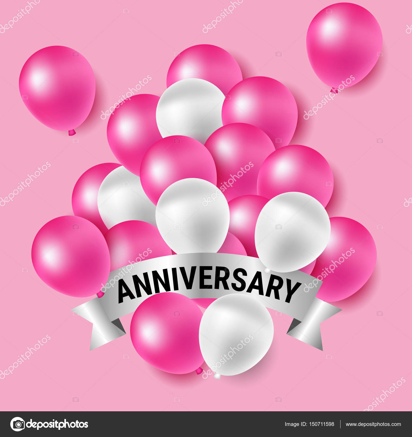 Розовые и белые воздушные шары для празднования годовщины