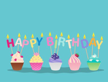 Mumlar mutlu doğum günü kutlaması ile şirin cupcakes