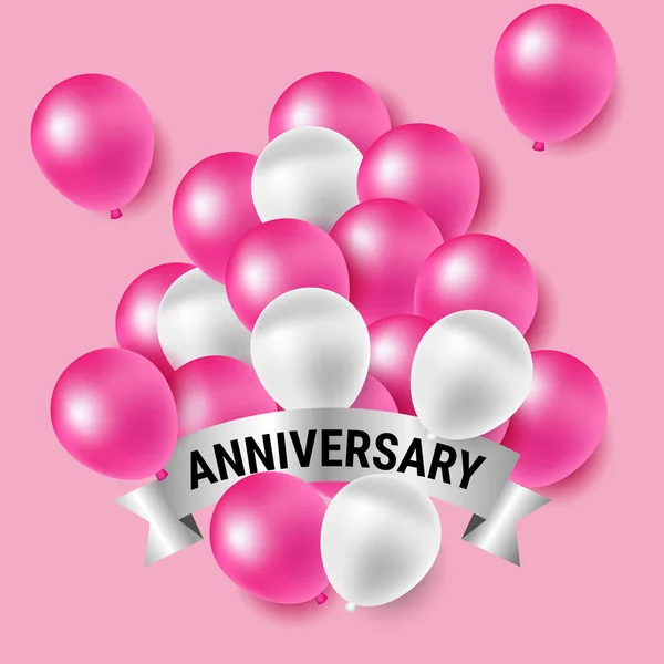 Rosa und weiße Party-Luftballons für die Jubiläumsfeier — Stockvektor