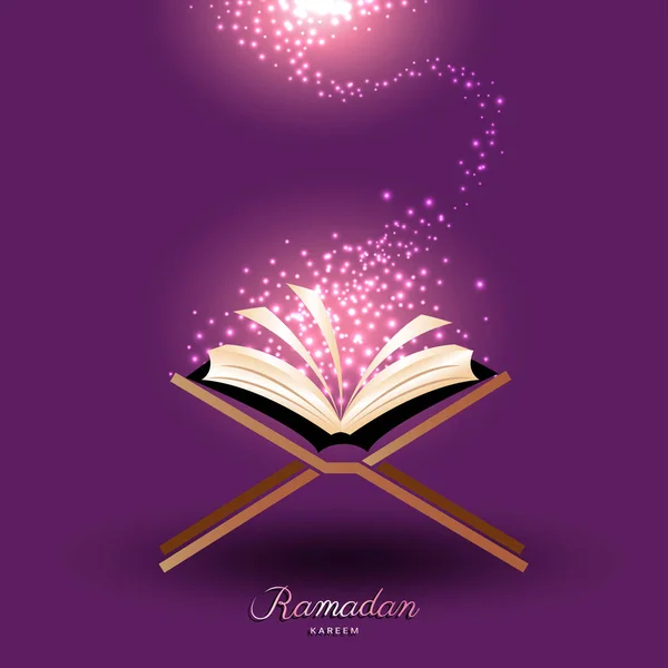 Corán musulmán con luz mágica para el ramadán del Islam — Archivo Imágenes Vectoriales