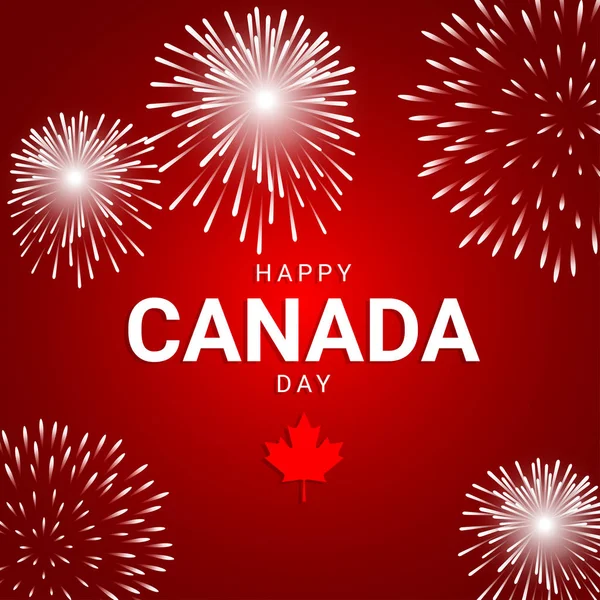 Fireworks on red background for national day of Canada — Stock Vector