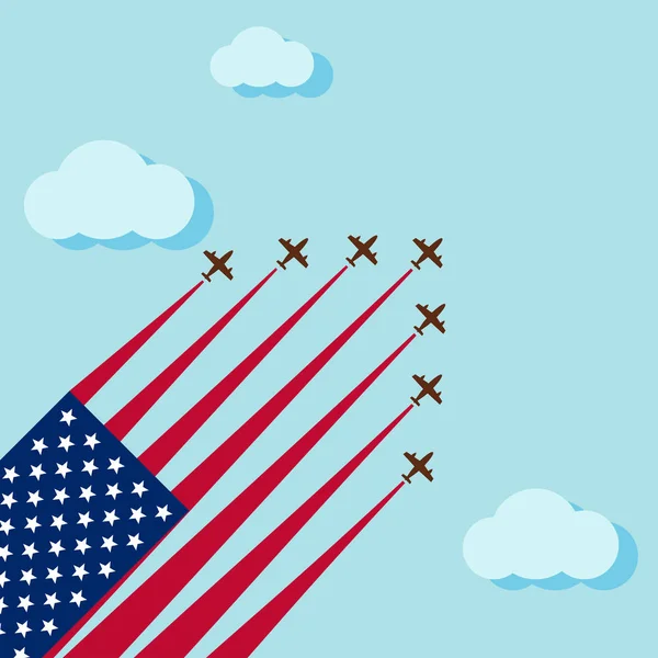 Air show on the skye for celebrate the national day of USA — Stock Vector