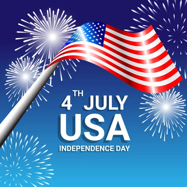 Bandiera americana con fuochi d'artificio per il Giorno d'Indipendenza degli Stati Uniti — Vettoriale Stock