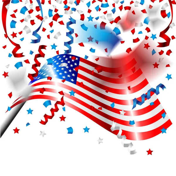 American Flag with confetti for Independence Day of USA — Stock Vector