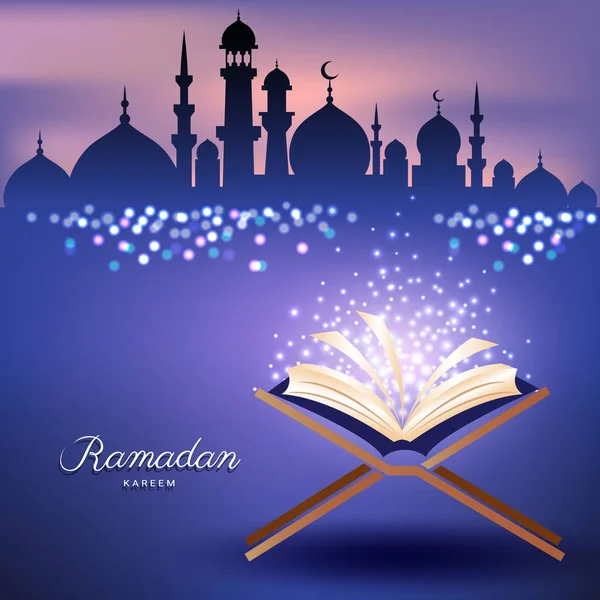 Corán musulmán con mezquita y velas abstractas para ramadán — Archivo Imágenes Vectoriales