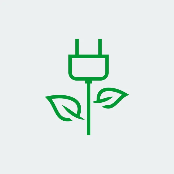 Öko Power Energie Ikone Dünnschichtstil Stecker Mit Blättern — Stockvektor