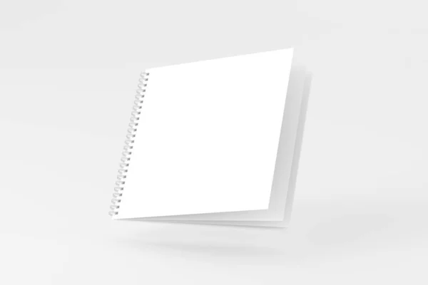 Tér Spirál Notebook Jegyzetfüzet Fehér Üres Renderelés Mockup — Stock Fotó