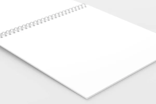 Tér Spirál Notebook Jegyzetfüzet Fehér Üres Renderelés Mockup — Stock Fotó