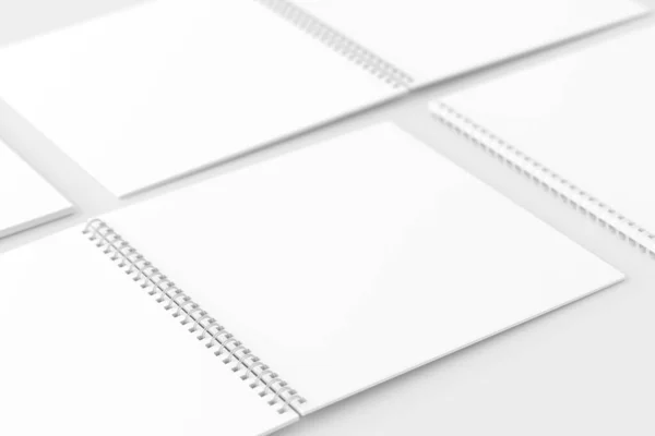 Cuadrado Cuaderno Espiral Bloc Notas Blanco Blanco Representación Burla — Foto de Stock