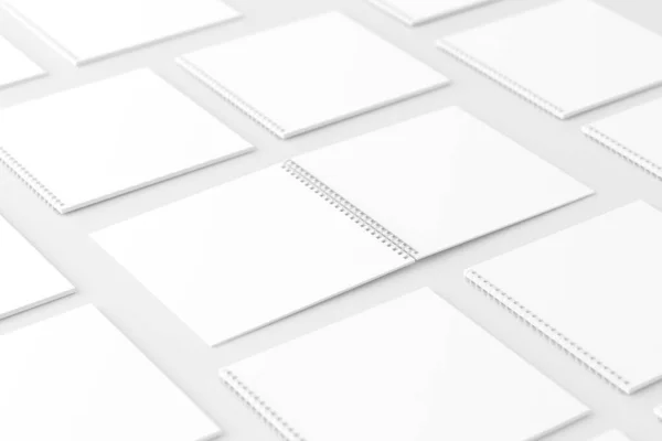 Cuadrado Cuaderno Espiral Bloc Notas Blanco Blanco Representación Burla —  Fotos de Stock