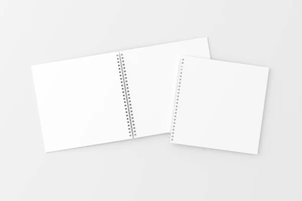 Tér Spirál Notebook Jegyzetfüzet Fehér Üres Renderelés Mockup — Stock Fotó