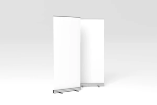 Roll-Up Banner White Blank 3D Rendering Mockup