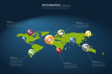 Dünya Haritası soyut küre işaretçilerle Infographic şablonu