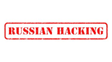 Beyaz bir arka plan üzerinde lastik damgası Rus Hacking