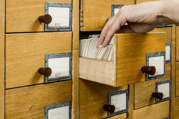 Librarian open library cards index. — Stock Photo, Image