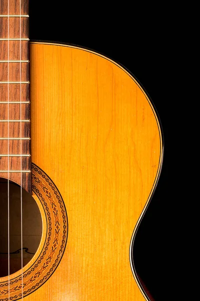 The old classical guitar   on black  background. — Stock Photo, Image